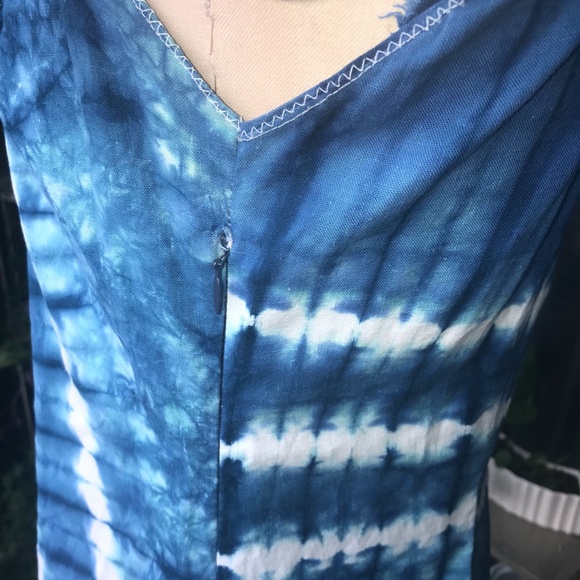 Indigo Shibori Tie Dye Dress Gown 6 8 M Vintage - Picture 4 of 7